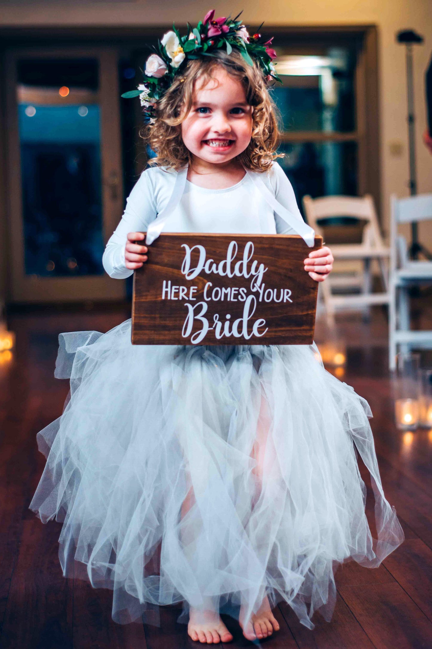 Daddy Here Comes Your Bride Wood Ring Bearer Wedding Ceremony Sign