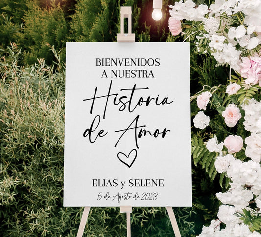 Spanish Wedding Welcome Sign, Bienvenidos A Nuestra Historia de Amor Personalized Sign, Love Story Wedding Venue Welcome Sign