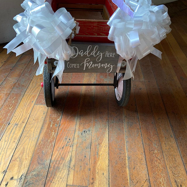 Daddy Here Comes Mommy Wood Ring Bearer Wedding Ceremony Sign