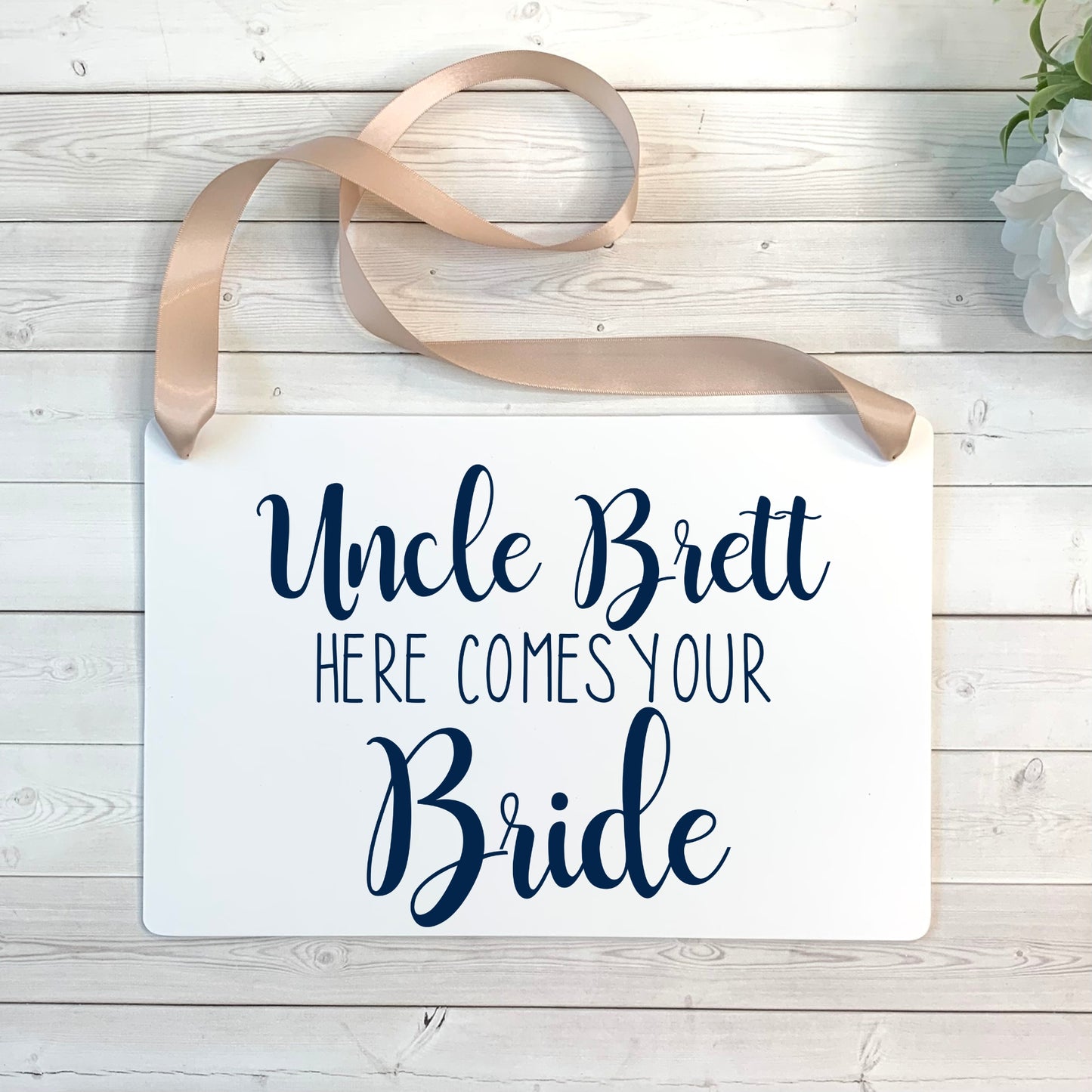 Personalized Uncle Name Here Comes Your Bride Wedding Ring Bearer or Flower Girl Ceremony Sign 1