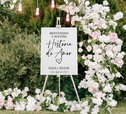 Spanish Wedding Welcome Sign, Bienvenidos A Nuestra Historia de Amor Personalized Sign, Love Story Wedding Venue Welcome Sign